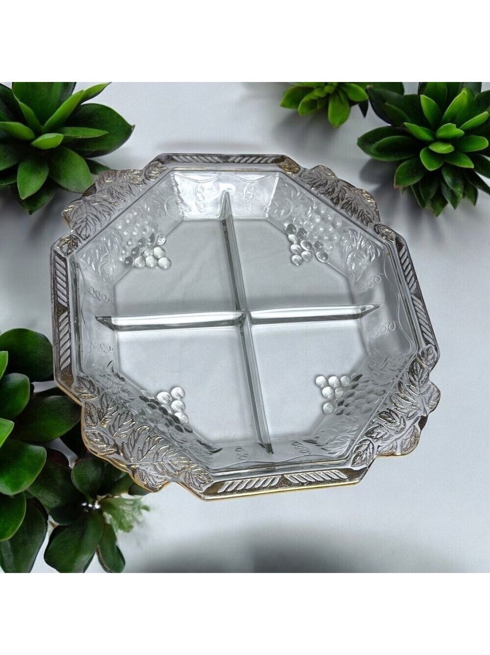 Vintage Jeannette Glass Grape Relish Tray